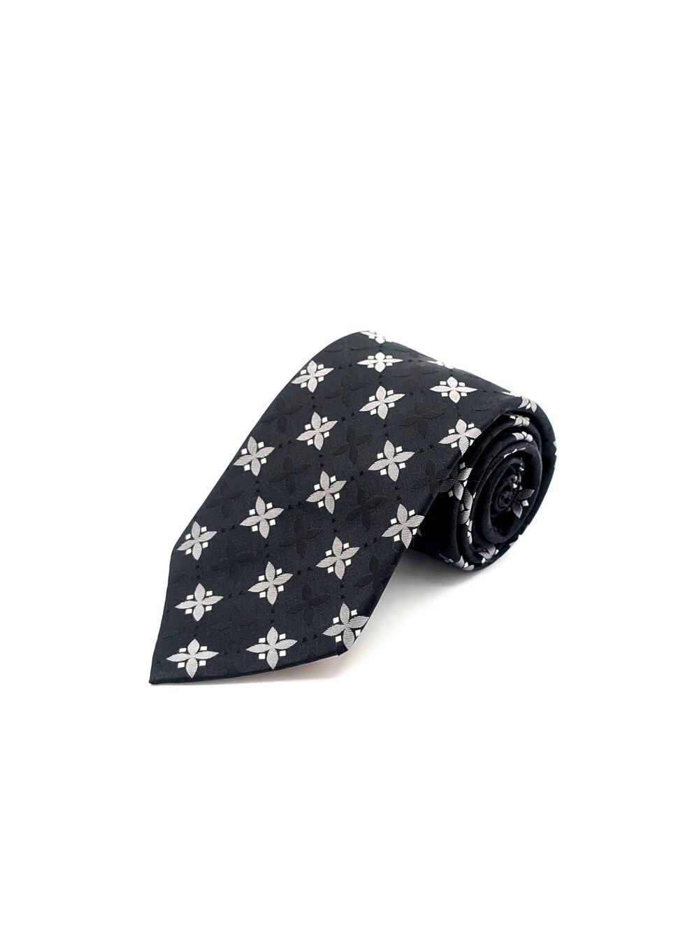 Ben Sherman Tie Silk Jacquard Long Geometric Floral Mod British Heritage Black